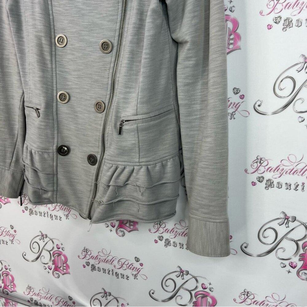 Kensie blazer buttons peplum grey Charcoal Double-Breasted Women's Blazer - Picture 3 of 12